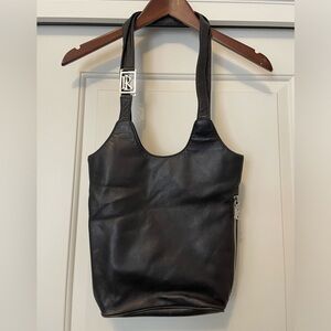 Vintage Ralph Lauren Black Leather Bucket Bag Purse Hobo Bag Tote